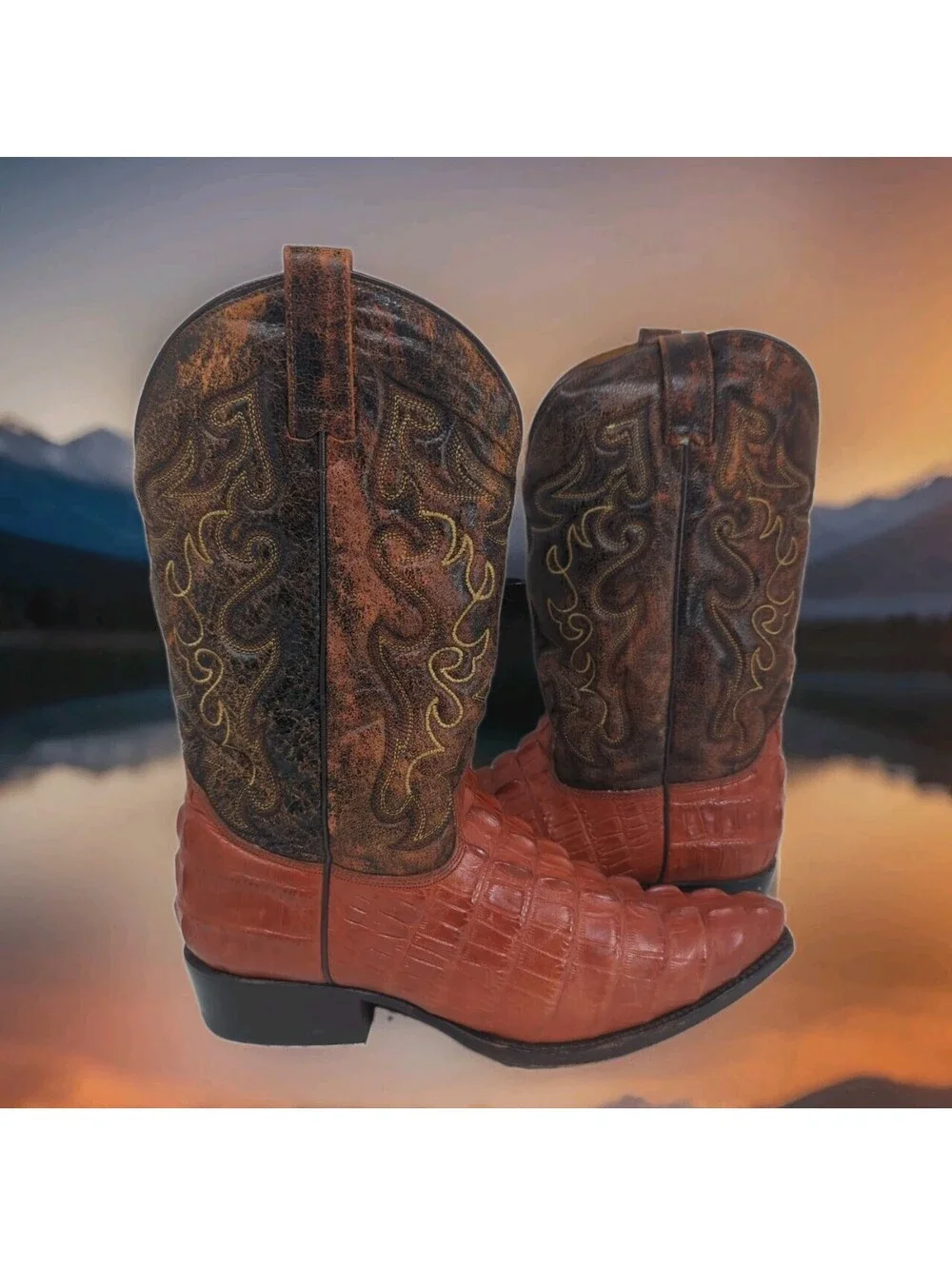 Andrea Exotic Caimen Crocodile Tail Cowboy Boots Mens 8.5 Women 10 27 Mexico Red